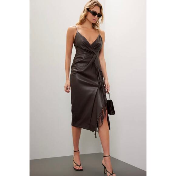 SIMKHAI Brown Carkee Fringe Dress Sz 10 - Picture 1 of 6